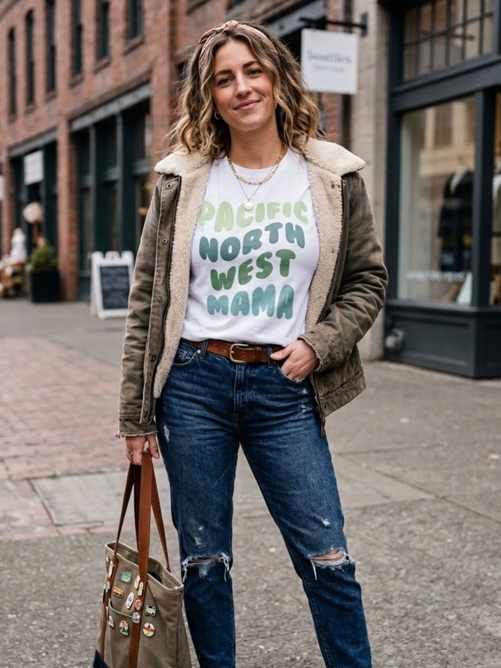 NEW Pacific North West Mama Graphic Short Sleeve Tee T-Shirt Casual White